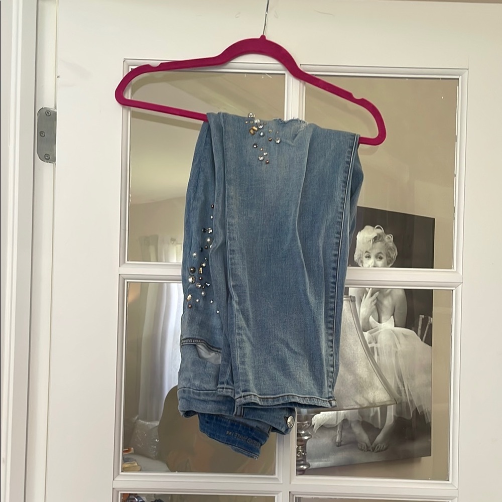 Chico's Blue Skinny Jeans with Distressed Detailing